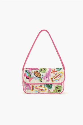 America & Beyond Womens Underwater Beaded Shoulder Bag In White