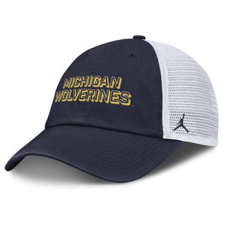 Nike Jordan Mens Michigan On-Field Club Gameday Jordan Brand College Trucker Adjustable Hat in Blue | JC33044PMWN-YLP