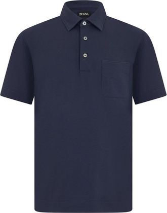 Ermenegildo Zegna Poloshirt met opgestikte zak - Heren - Polos - Blauw - 2XL - Katoen - Tops