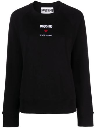Moschino Black Relaxed Fit Cropped Cotton Logo Sweatshirt