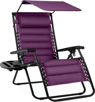 Best Choice Products Oversized Padded Zero Gravity Chair w/ Canopy Headrest Cup Holder Side Tray