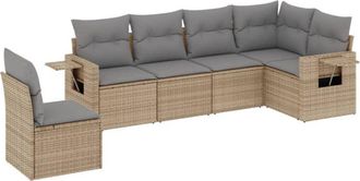 vidaXL Juego De Sof&aacute;s Jard&iacute;n Con Cojines 6 Pzas Rat&aacute;n Sint&eacute;tico Beige Vidaxl