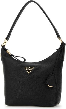 Prada Womens Textured Leather Shoulder Bag Black Deer