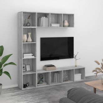 vidaXL Set De Estanter&iacute;a/mueble Tv 3 Pzas Gris Sonoma 180x30x180 Cm Vidaxl