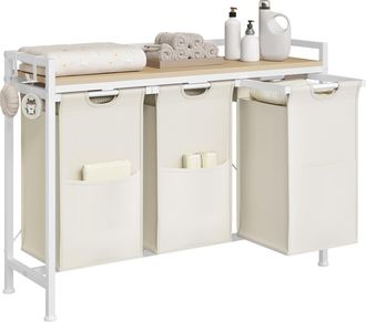 Woltu Cesta Porta Biancheria Con 3 Scomparti Estraibili, Bianco - Woltu