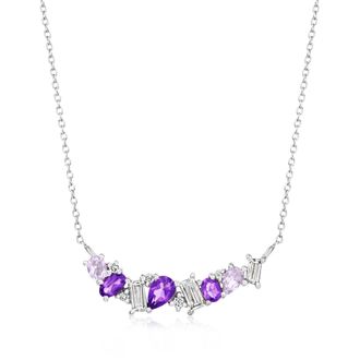 Ross-Simons Amethyst and. Lab-Grown Diamond Necklace in Sterling Silver