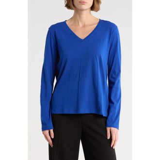Eileen Fisher V-Neck Easy Organic Cotton T-Shirt in Lapis at Nordstrom Rack, Size Xx-Small