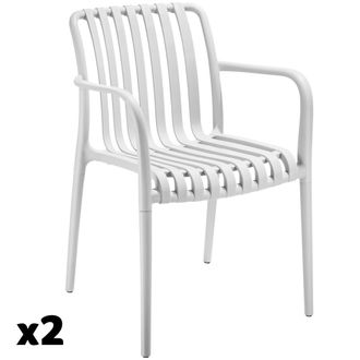 TecTake Set de 2 sillas de jard&iacute;n apilables y 54,5x58x80,5 cm, blanco