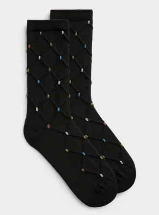 Simons Womens Embossed diamond and shiny dot socks