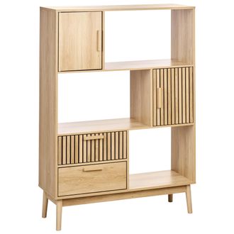 Beliani Estanter&iacute;a De Estilo Escandinavo Estanter&iacute;a De Almacenamiento Cajones Madera Clara Patas De Pino Lynwood