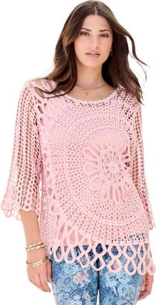 Roaman's Plus Size Crochet Sweater With Starburst Pattern in Soft Blush at Nordstrom, Size Medium