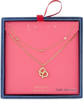 Leith Layered Pretzel Pendant Necklace in Clear- Gold at Nordstrom Rack