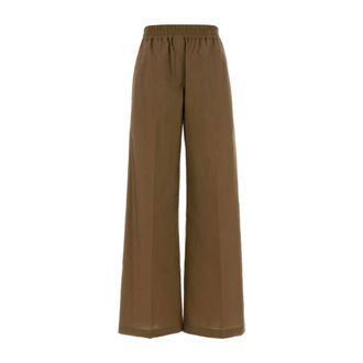 Brunello Cucinelli Cotton-Blend Wide-Leg Trousers - female - Brunello Cucinelli - Wide Trousers - Brown - 2XS - Trousers