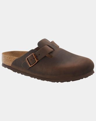Birkenstock Unisex Boston Clogs in Brown Leather - Size UK 10.5