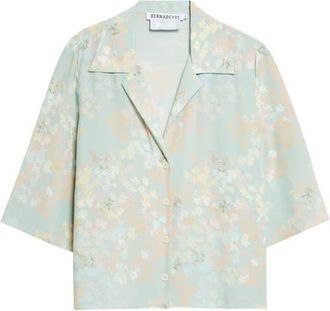 Bernadette Petit Beurre Jasmine on Mint Print Silk Button-Up Camp Shirt in Jasmine/Mint at Nordstrom, Size 6 Us