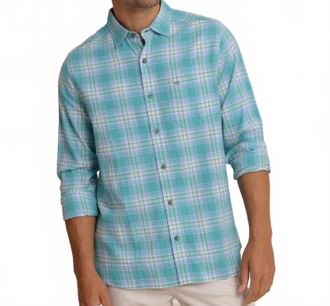 Southern Tide Menss Ashborough Plaid Brushed Twill Sport Shirt In Heather Spruce Shade