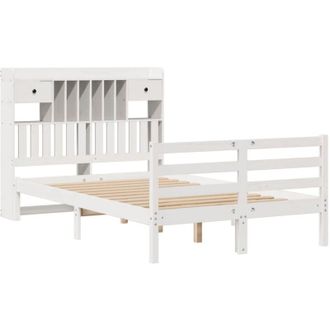 vidaXL Bookcase Bed without Mattress White 135x190 cm Doouble Solid Wood Pine Vidaxl