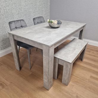 Kosy Koala Modern Grey Dining Table Set with 2 Grey Velvet Chairs & 1 Bench Dining Room Furniture in Brown