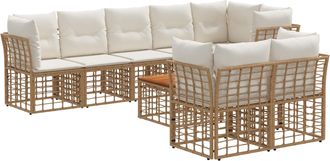 vidaXL Conjunto De Sof&aacute;s De Exterior 9 Uds. Natural Y Crema Poli&eacute;ster Vidaxl