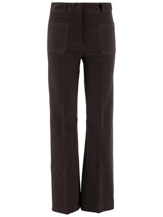 Ql2 Quelledue Flared Dark Brown Cotton Velvet Pants With Tailored Finish