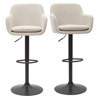 Miliboo Sgabelli da bar regolabili tessuto effetto velluto beige e metallo (set di 2) amika