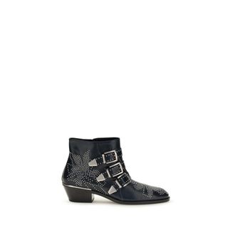 Chlo&eacute; Black Calf Leather Bos Taurus Lace-Up Womens Boots