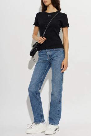 Off-white Ribbed Top With Embroidered Logo, Womens, Black