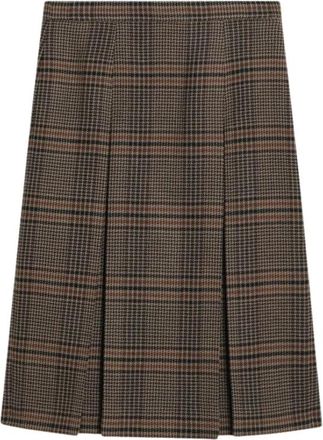 Saint Laurent Midi-rok in Prince of Wales-wol en kasjmier - Dames - Midirokken - Bruin - M - Wol - Rokken