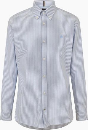 HUGO BOSS Mens Collared Neck Button Down Long Sleeve Shirt - Blue - Size: 46/Regular