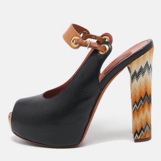 Missoni Black/beige Leather Peep Toe Platform Slingback Pumps