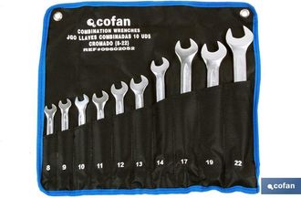 cofan Set 10 Pcs Llaves Combinadas De 8 A 22, Juego De Llaves Combinadas Pulidas, Pensadas Para Apretar/aflojar Tuercas O Tornillos De Cabeza Hexagonal. El 