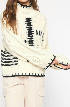Entro Cable Knit Turtleneck Sweater In Cream