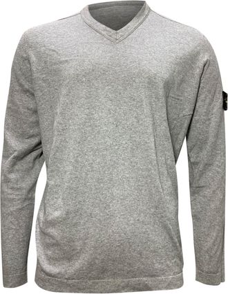 Stone Island Logo Patch V-neck Sweatshirt in Grey Wool