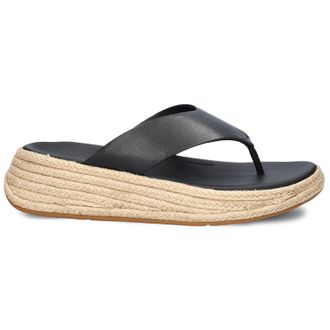 FitFlop F Mode Espadrille Flatform Toe-Post Leather Womens Slip On Sandals - Black - Size:UK 6.5