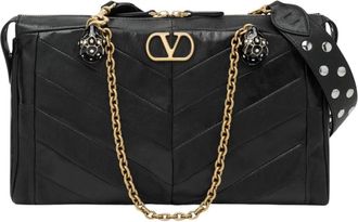 Valentino Garavani Tassen, Dames, Zwart, ONE Size, Leer, Growl Medium Tote