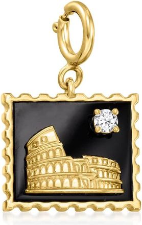 Ross-Simons Black Agate Rome Stamp Charm With Single Lab-Grown Diamond in 18kt Gold Over Sterling