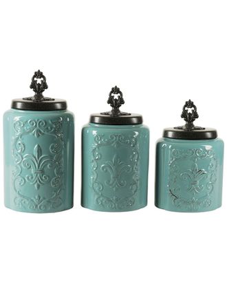 American Atelier Dnu Discontinued American Atelier Blue Antique Set Of 3 Canisters