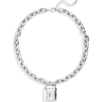 Nordstrom Rack Chunky Chain Lock Pendant Necklace in Silver at Nordstrom Rack