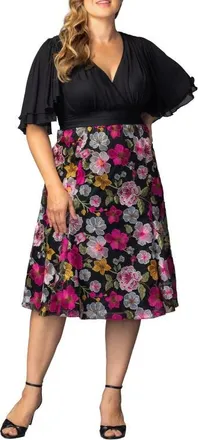 Kiyonna Lillian Embroidered Flutter Sleeve Cocktail Dress in Vibrant Floral Frolic at Nordstrom, Size 0X