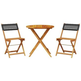 vidaXL Juego De Bistro De 3 Piezas Rat&aacute;n Pe Y Madera Maciza Negro Vidaxl