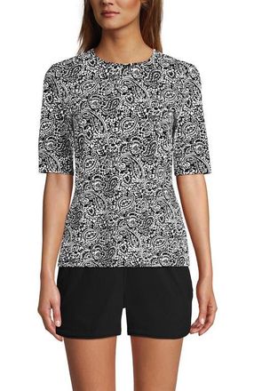 Lands End Elbow Sleeve Relaxed UPF 50 Rash Guard in Black/white Decor Paisley at Nordstrom, Size Xx-Small P