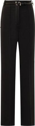 Sportmax High-Waisted Broeken with Horsebit Belt - Dames - Straight fit broeken - Zwart - M - Leer - Broeken