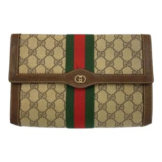 Gucci Pre-owned Clutches, male, Beige, Size: ONE SIZE Pre-owned GG Supreme Canvas Leather Clutch Bag