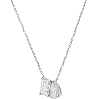 LuvMyJewelry Aurelia 14K Gold Lab Grown Diamond Toi Et Moi Necklace - 2 Ct in 14K White Gold at Nordstrom