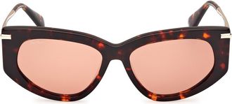 Max Mara Beth 54mm Polarized Geometric Sunglasses in Dark Havana /Brown at Nordstrom
