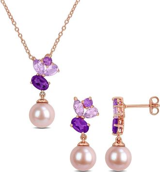 Delmar Amethyst & Pink Cultured Pearl Pendant Necklace & Drop Earrings Set in Purple at Nordstrom Rack