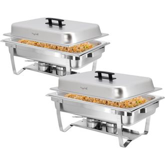 MegaChef 9.5 Quart Foldable Stainless Steel Professional Chafing Dish/Food Warmer/Buffet Server Serving Trays, Set of 2 in Silver at Nordstrom