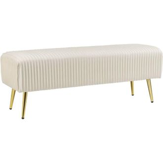 Beliani Panca in Velluto Bianco Sporco Imbottito Gambe In Metallo Dorato 118 cm Glamour Paterson