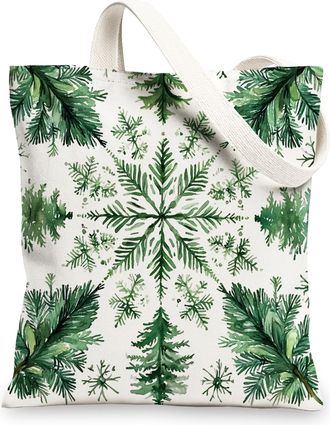 Generic Winter Christmas Pine Tree Canvas Tote Bag for Shopping 13x15, Seamles Xmas Forest Reusable Grocery Print Pattern Bag for Women, Holiday New Year Beac