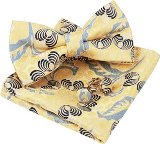 Alizeal Mens Floral Pre-tied Bow Tie, Pocket Square and Cufflinks Set Classic Formal Bowties for Business Wedding, Yellow+Navy